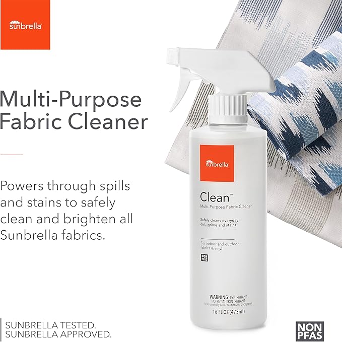 Sunbrella Clean Multi-Purpose Fabric Cleaner | All-in-One Solution for Water-Safe Fabrics and Vinyl | Upholstery Cleaner, Removes Stains & Spills | Non-PFAS | 16 fl oz