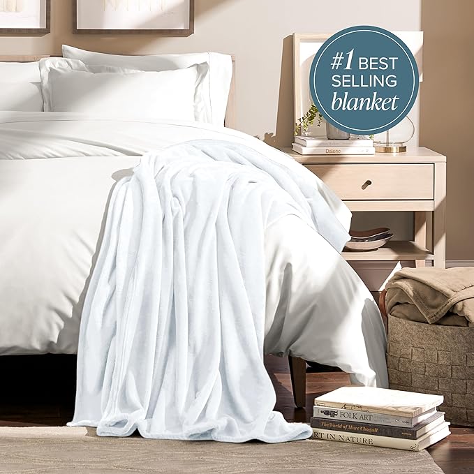 Bare Home Fleece Blanket - King Size - Ultra-Soft Lightweight for Bed, Sofa, and Couch - Luxury Microplush - Cozy Warm Blanket (King, White)