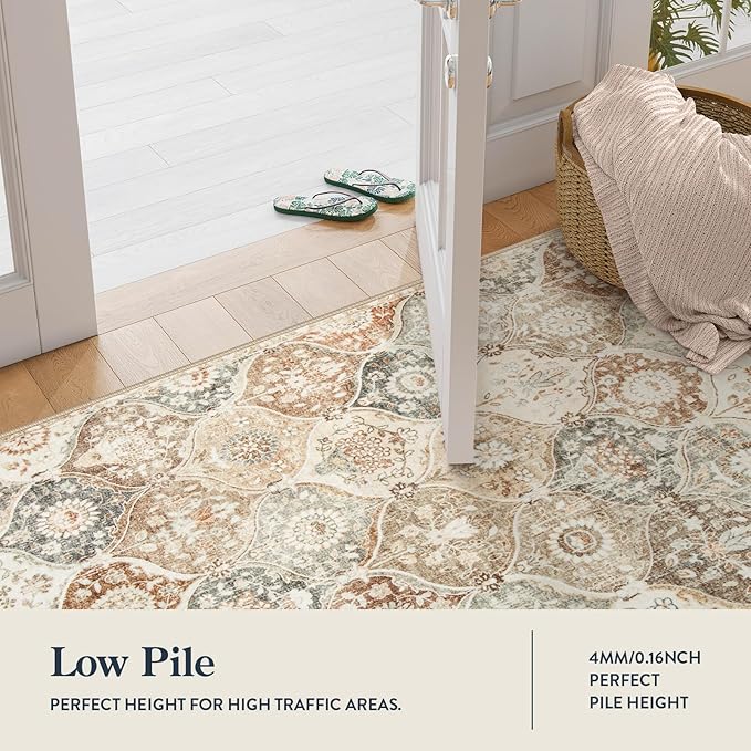 Lahome Moroccan Trellis Small Area Rug, 3x5 Washable Rug for Bedroom Living Room, Non-Slip Oriental Accent Throw Carpet for Kitchen Office Entryway Bathroom Office, Khaki