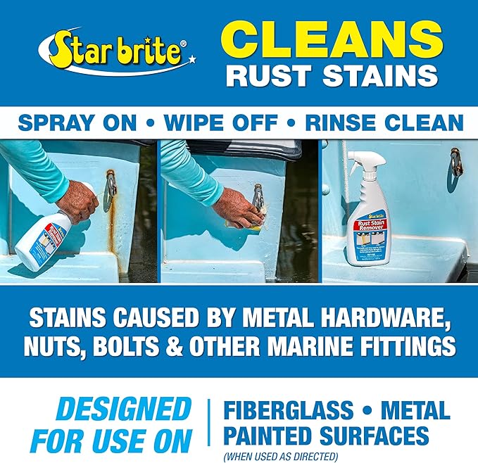 STAR BRITE Rust Stain Remover Spray - Instantly Dissolve Corrosion Stains on Fiberglass, Vinyl, Fabric, Metal & Painted Surfaces - Also Removes Sprinkler Stains - 22 Ounces (089222SS)