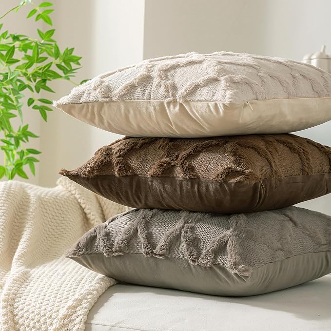 Set of 2 Soft Moroccan Throw Pillow Covers 24x24 Inch Plush Boho Decorative Pillow Cover Accent Cushion Case for Couch Sofa Bed, Deep Grey