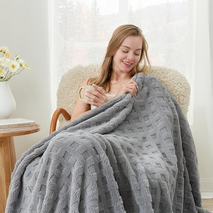 Cozy Bliss Ultra Soft Waffle Blanket - Lightweight Cozy Blankets Gift for Women,Cute Checkered Throws Blanket for Bed, Couch and Sofa,Grey,66x90 Inches