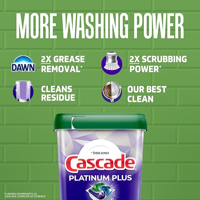 Cascade Platinum Plus Dishwasher Pods, Dishwasher Detergent, Dish Detergent Soap, Lemon, 47 Count
