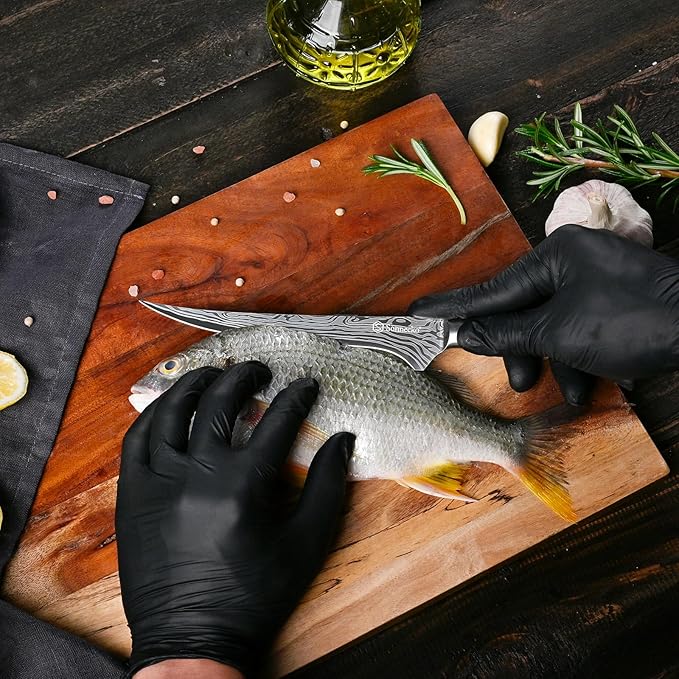 Sunnecko Boning Knife with Pakkawood Handle,6 inch High Carbon German Stainless Steel Fillet Knife for Meat and Poultry
