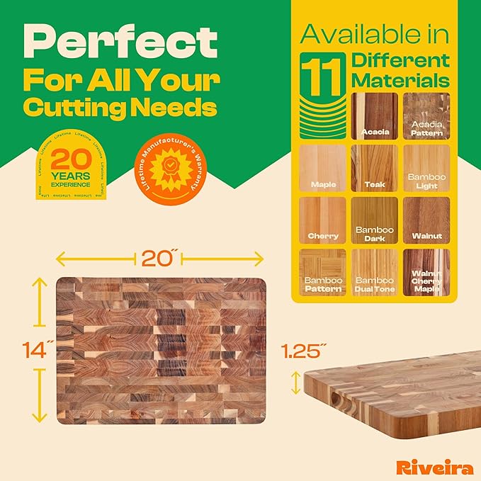 Riveira Acacia Wood Cutting Board – Gourmet Acacia Grandeur: 20 x 14 Wooden Cutting Board – Natural Wooden Cutting Boards For Kitchen Decorative – Innovative Juice Grooves Acacia Wooden Chopping Board