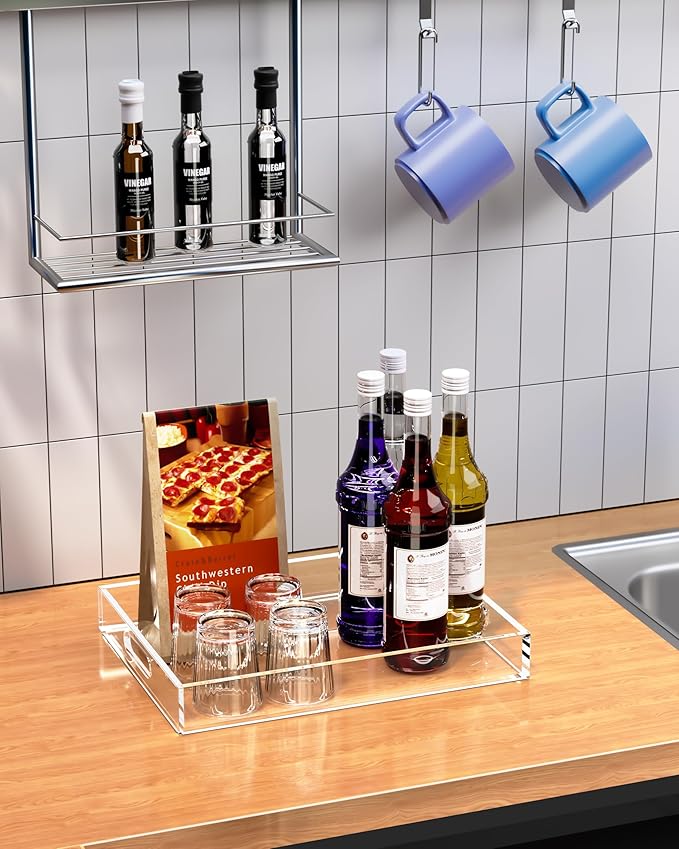 Acrylic Serving Tray Set of 3-16x12 & 7.7x11.4 Inch Clear Luxury Trays for Kitchen, Dining, Bathroom Organizer - Non-Slip, Scratch-Resistant, Spill-Proof Design - Ideal Gift for Housewarming, Parties