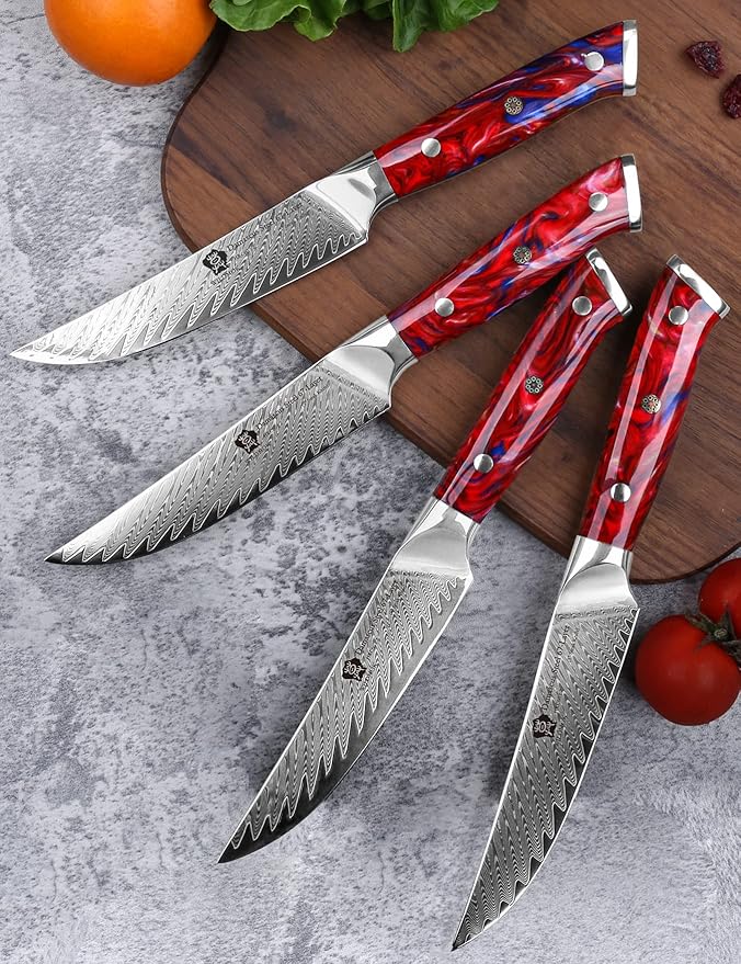 WILDMOK Steak Knives, 5 inch Non Serrated Steak Knife Set of 4, Japanese Damascus VG10 Steel Steak Knives,Premium Steak Knives Set with Gift Box