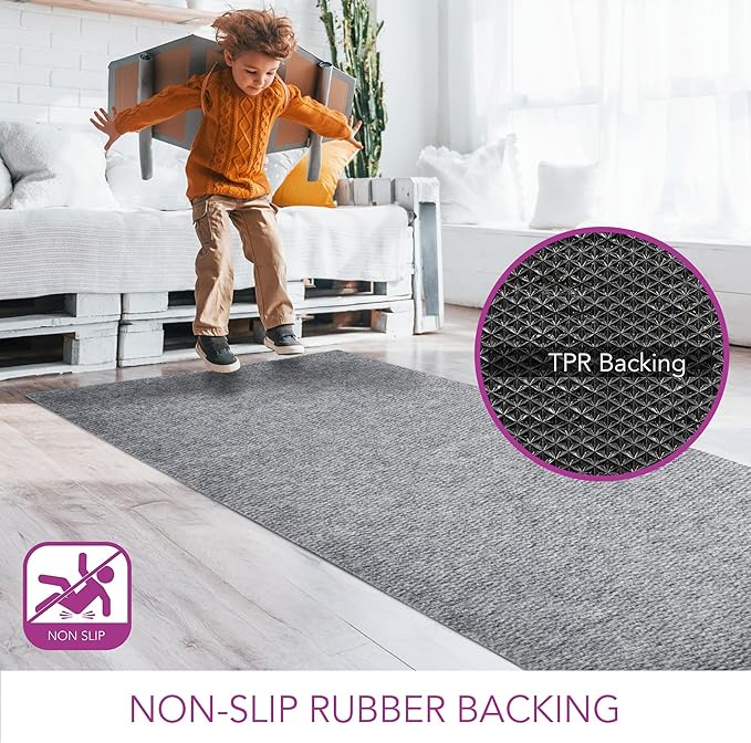 iCustomRug Hallway Runner Rug – 3x10ft Grey, Indoor/Outdoor, Non-Slip Rubber Backing, Low-Profile All-Weather Carpet, Non-Shedding & Easy Care, Entryway Mat Ideal for High Traffic Areas