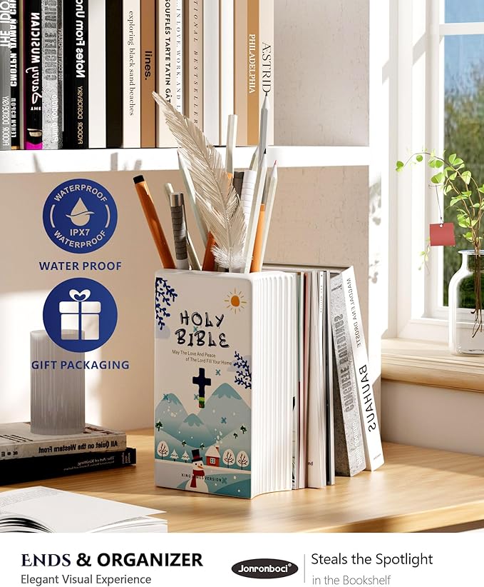 Bible Blessings Winter Flower Vase - Modern Ceramic Book-Shaped Vase for Flowers - Christian Desk Decor for Prayer Room, Dining Table, Coffee Table, Entryway, Religious Gifts (Sky Blue Winter, XL)