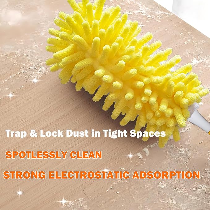 Duster Refill for Swiffer Duster, Reusable Duster Refill Compatible with Swiffer Hand Duster, 360° Heavy Duty Washable Microfiber Dusters for Cleaning, 6 Pack & 1 Handle, Yellow