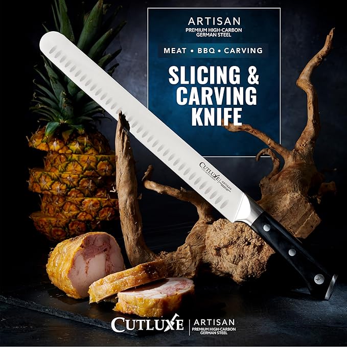 Cutluxe Brisket Knife – 12" Carving & Slicing Knife for Meat & BBQ – Razor Sharp German Steel, Sheath Included, Ergonomic Full Tang Handle Design – Artisan Series