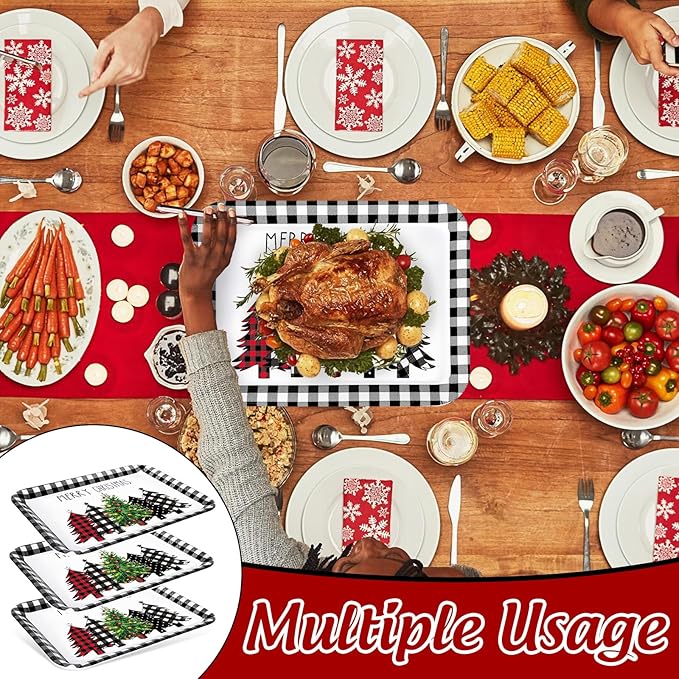 3Pcs Christmas Serving Trays Black and White Plaid Xmas Tree Platter Rustic Serving Dishes for Holiday Party Sharing Snacks Fruit Dessert Candy
