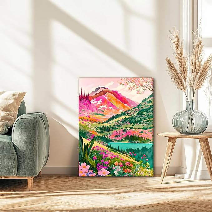DUWQU 3 piece Colorful Watercolor Mountain Canvas Wall Art Boho Floral Painting Picture Wall Decor Abstract Nature Landscape Poster Print Artwork for Living Room Bedroom Bathroom Office 12x16 Inches