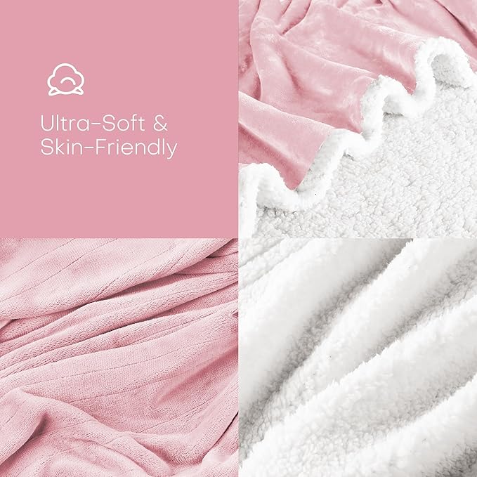 Electric Heated Blanket Full Size 72"x84" - Flannel & Sherpa Fabric Dual-Sided, 6 Heat Settings & 1-10 Hours Auto Off, Soft & Cozy Warming Throw for Home, Office, or Bed, Machine Washable, Light Pink