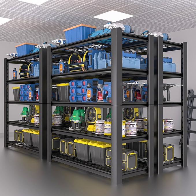 5-Tier Heavy Duty Garage Shelving Unit with Wire Shelves,3000 LBS Capacity Metal Storage Rack 76"H x 60"W x 24"D,Adjustable Boltless Steel Shelves for Garage,Basement,Pantry,Warehouse.4 Pack