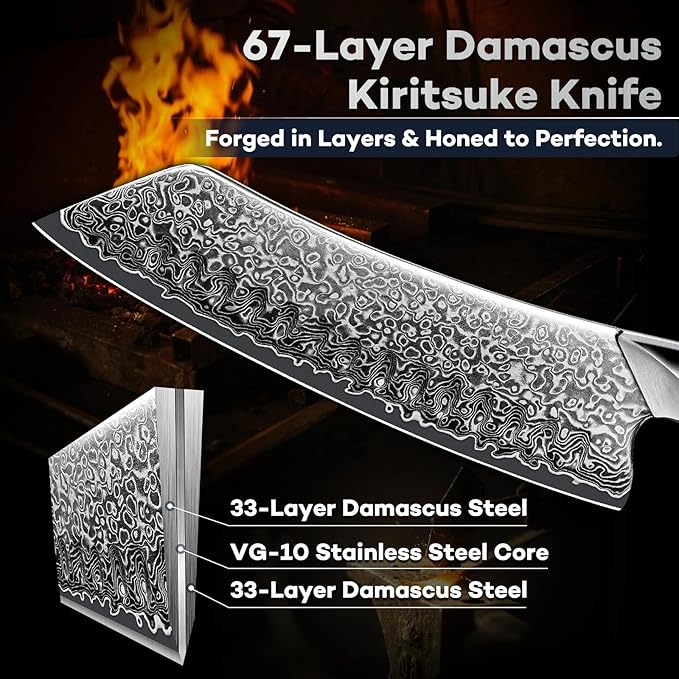 DRAGON RIOT Japanese Chef Knife, Damascus Santoku Knife with VG10 Steel Core, Ultra Sharp Handmade Kitchen Knives with Ergonomic Handle, Premium Gift Box for Mom and Dad