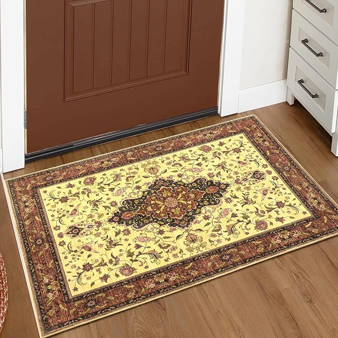Topllen Washable Area Rug - 5'x7' Boho Living Room Rug, Non-Slip Soft Rugs Indoor for Bedroom Dining Room Office, Vintage Throw Large Carpet Stain Resistance (Red, 5x7ft)