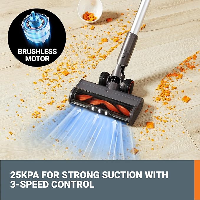WORX 20V Cordless Stick Vacuum, Powerful Cordless Vacuum Cleaner 25Kpa High Suction for Pet Hair, Lightweight Handheld Vacuum Cleans Floors Carpet Car – Battery & Charger Included