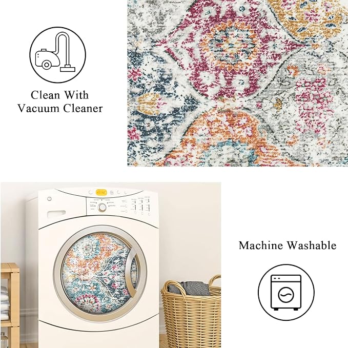 Lahome Moroccan Hallway Rug, 2'5''x8' Kitchen Runner Rugs Non Skid Washable Runners for Hallways, Ultra-Thin Oriental Carpet for Entryway Laundry Room Bedroom Bathroom, Aqua/Multi