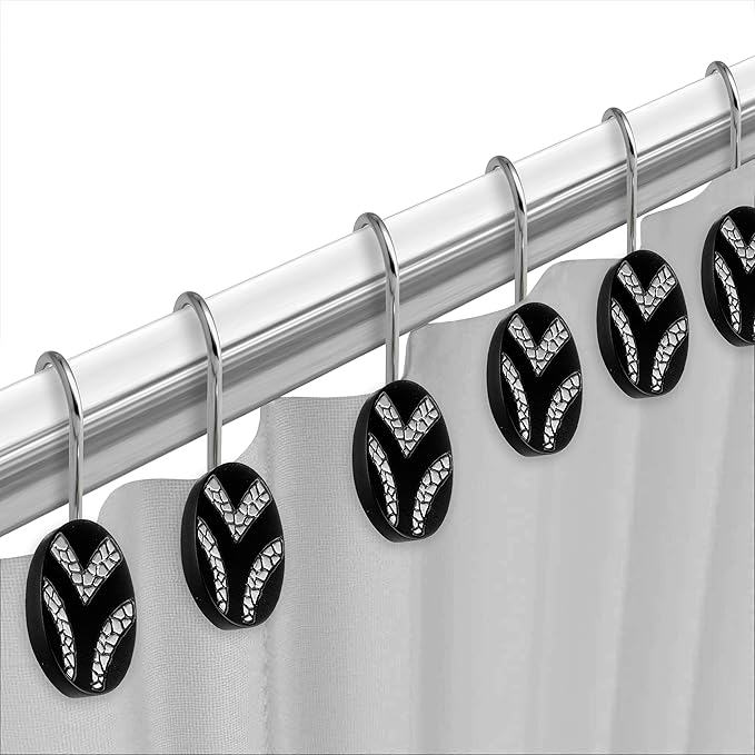 Zahari Home 13pc Sinatra Bathroom Shower Curtain Set Classic Shower Curtain & 12 Shower Curtain Hooks Luxury Fabric Shower Curtain Unique Design Bling Black Shower Curtain Set