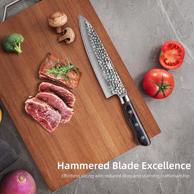 FINDKING 8 Inch Gyuto Chef Knife, Razor-Sharp Damascus Steel Edge Kitchen Knife, All-Purpose Japanese Cutting Companion, Professional-Grade Kitchen Essential (Raven Series)