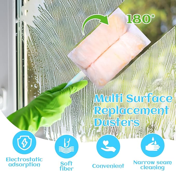 200 Pcs Disposable Dusters Refills Bulk Heavy Duty 180° Multi Surface Replacement Dusters for Cleaning Ceiling Fan with Microfibers Unscented (Bright Colors)