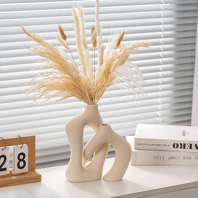 Ceramic Vase Set of 2 Pack Minimalist Decor Irregular Ceramic Vase Modern Decor Suitable for Dining Table Decor, Kitchen, Living Rooms, Bedrooms, Offices (Cream White)