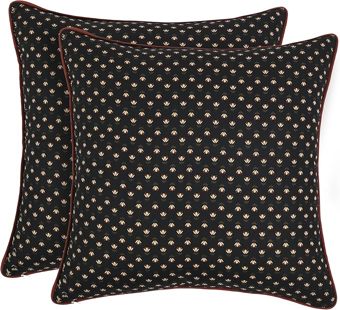 Ridhi Hand Block Print 18x18 Black Decorative Outdoor Couch Throw Canvas Pillow Cover Set of 2 Washable Modern Vintage Boho Chic Spring Home Decor GIFS Cover