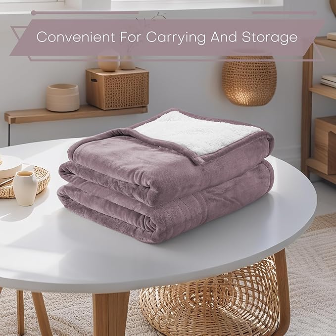 LUXIAN Electric Heated Blanket Twin Size 62"x84" - Microplush & Sherpa Fabric Dual-Sided, 6 Heat Settings & 1-10 Hours Auto Off, Cozy Warming Throw for Home, Office, or Bed, Machine Washable,Lavender