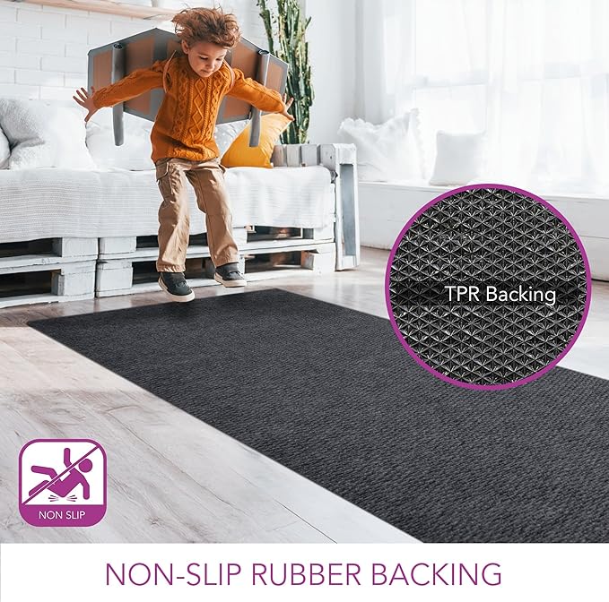 iCustomRug Hallway Runner Rug – 3x12ft Charcoal, Indoor/Outdoor, Non-Slip Rubber Backing, Low-Profile All-Weather Carpet, Non-Shedding & Easy Care, Entryway Mat Ideal for High Traffic Areas