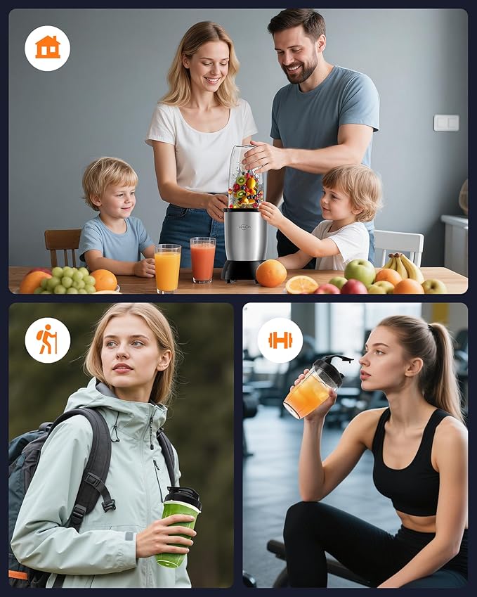 Sangcon 1000w Smoothie Blender for Kitchen, Blender for Smoothies, with 24oz/19oz/10oz Bpa-Free Cups – Upgraded Portable Personal Blenders for Shakes, Frozen fruit, Baby Food, Spice Grinding & More