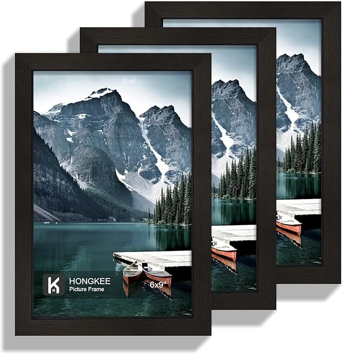 6x9 Picture Frame - Made of Real Glass and Black Wooden Frame, 6 by 9 Photo for Wall or Tabletop Display, 3 Pack
