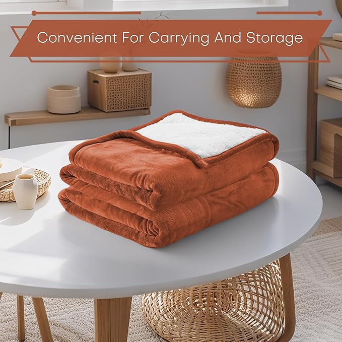 Electric Heated Blanket Twin Size 62"x84" - Flannel & Sherpa Fabric Dual-Sided, 6 Heat Settings & 10 Hours Auto Off, Soft & Cozy Warming Throw for Home, Office, or Bed, Machine Washable, Caramel