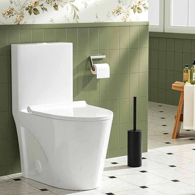 Toilet Brush and Holder Set, Toilet Bowl Brush with Heavy Duty 304 Stainless Steel Base and Extra Long Handle, Toilet Bowl Cleaners Brush for Bathroom (Matte Black)