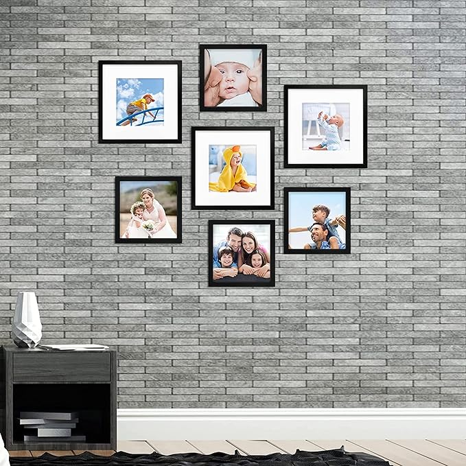 8x8 Picture Frames with Real Glass, Black Wooden Square Photo frame Set of 3, Displays 4x4 Picture With Mat or 8x8 Without Mat, Desktop & Wall Collage Frame set