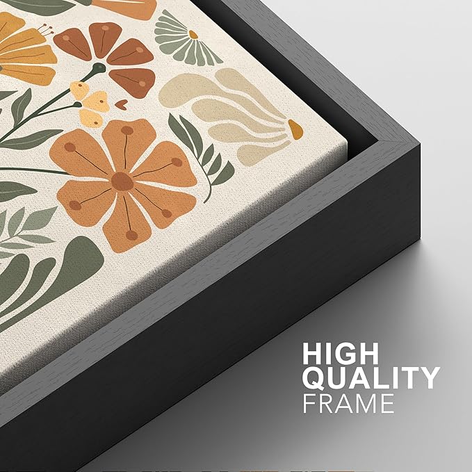 SIGNFORD Framed Canvas Print Wall Art Set Vintage Flower in Pastel Illustration Modern Art Decorative Nordic Nature for Living Room, Bedroom, Office - 16"x24"x2 Black