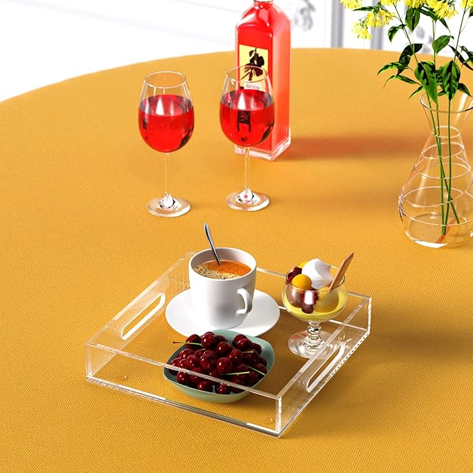 Acrylic Serving Tray with Handles-12x12x2.36Inch-Decorative Tray Letter Tray Organizer for Ottoman Coffee Table Countertop, Clear