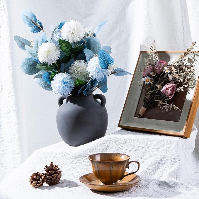 Ceramic Flower Vases, 6 Inch Vintage Terracotta Vases with hadle for Home Decor, Decorative Porcelain Vase, Farmhouse Vase for Home Decor, Living Room, Shelf Decor, Farmhouse, Table, Lyeec