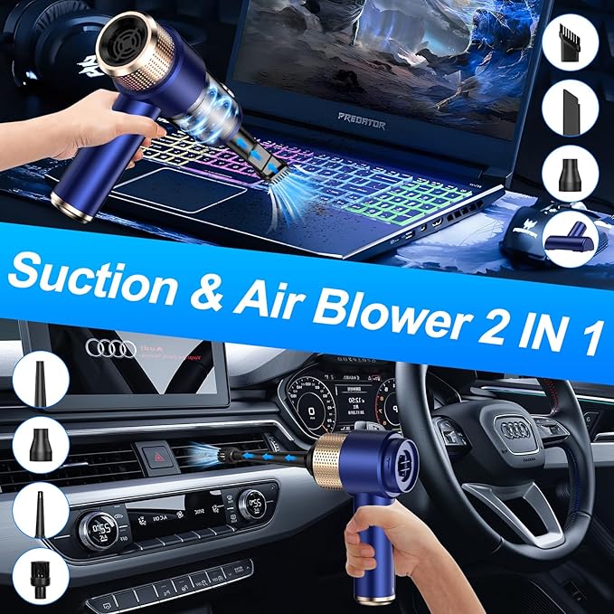Mini Vacuum Cleaner, 15000PA Car Vacuum Cleaner Portable Cordless with LED Light, 4 in 1 Air Duster and Handheld Small Vacuum Rechargeable for Car, Home, Office, Pet(Blue)