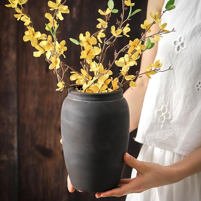 Terracotta Rustic Vase, Farmhouse Decorative Vase Boho Decor, Ceramic Vases for Home Decor, Table, Living Room, Shelf Decoration, 8.2 Inch