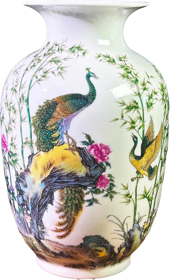 MTME Porcelain Figurines, Jingdezhen Decorative Flower vase, Melon Sr. Home Decor, Wedding Gifts, Aesthetic Sculpture Home décor (Peacock in Love)