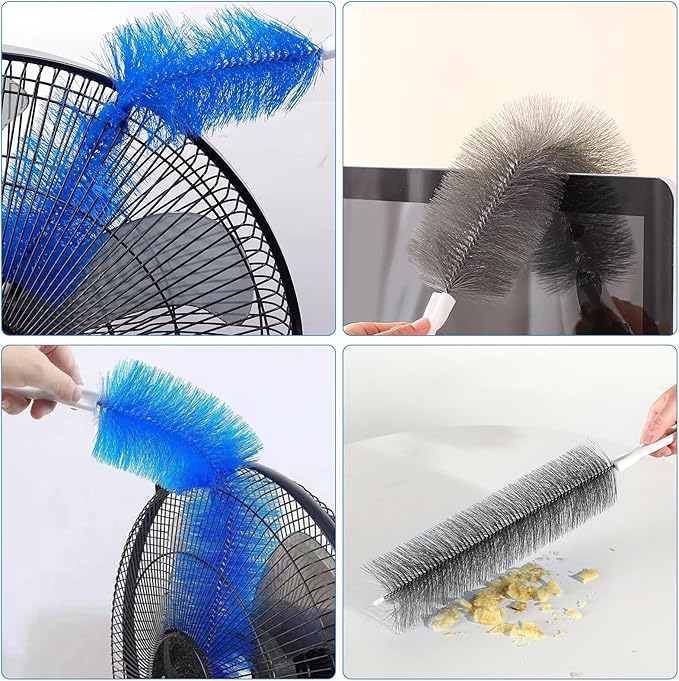 4 Pcs Cobweb Duster, Bendable Fan Cleaner Brushes Set Reusable, Plastic Microfiber Duster for Air Conditioning Shutters,Ceiling Fan, Blades, Curtains,Air Vents(Blue,Gray)