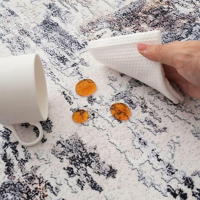 Rugcomf Modern Abstract Washable Rugs 8'x10' - Non-Slip Low Pile Area Rug, Large Boho Carpet for Living Room, Bedroom, Dining Room, Farmhouse, Kids Playroom, Office - Brown