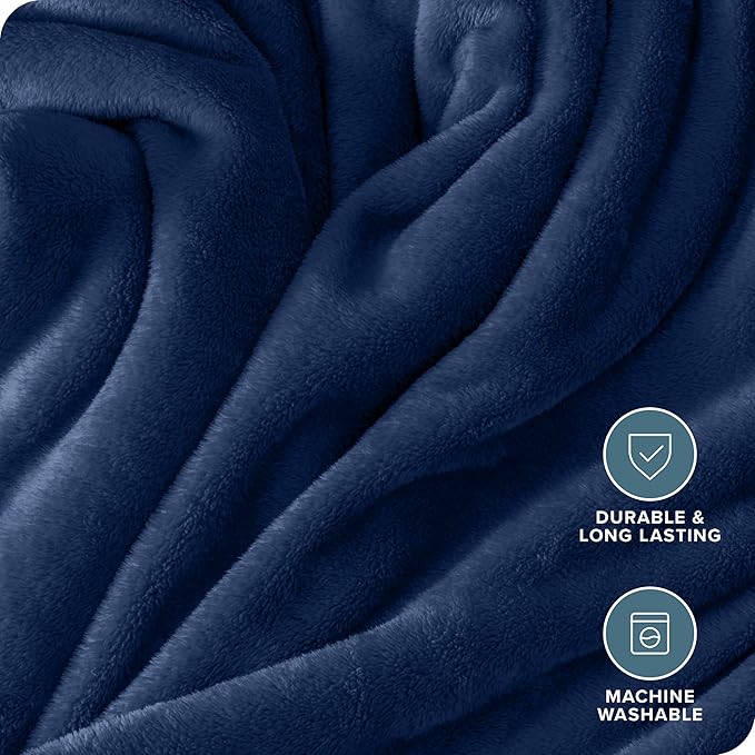 Bare Home Fleece Blanket - Kid Size - Ultra-Soft Lightweight for Bed, Sofa, and Couch - Luxury Microplush - Cozy Warm Blanket (Kid, Dark Blue)