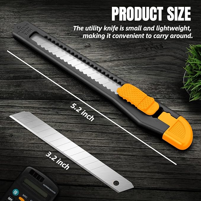 24 Pack Box Cutter Retractable, Utility Knife 9MM Wide Snap-Off Blades, Exacto Knife for Cutting Box, Wrapping, Cardboard, Extended Box Opener Perfect for Office, Home, School