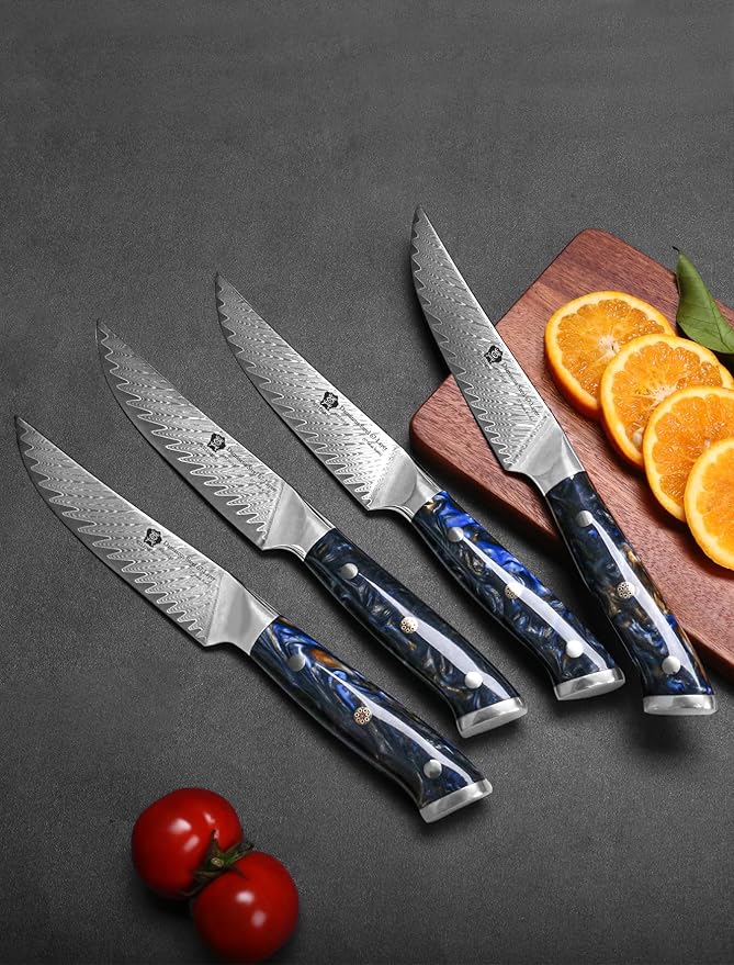 WILDMOK Steak Knives, 5 inch Non Serrated Steak Knife Set of 4, Japanese Damascus VG10 Steel Steak Knives,Premium Steak Knives Set with Gift Box