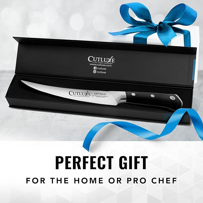 Cutluxe Curved Boning Knife – 6" Boning Knife for Meat Cutting, Filleting – High Carbon German Steel, Full Tang & Ergonomic Handle Design – Artisan Series