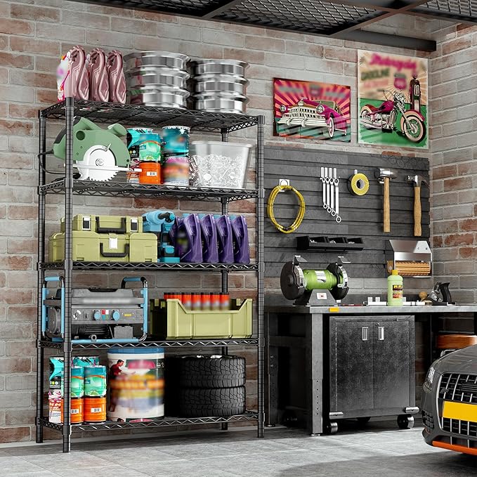 Storage Shelves, 4 PCS 36" L x 14" W x 72" H Heavy Duty Garage Wire Shelving Unit Loads 1750LBS, 5-Tier Adjustable Metal Industrial Utility Shelf Rack for Kitchen, Laundry Room, Basement