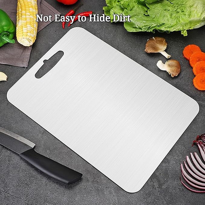 Titanium Cutting Boards for Kitchen Double Sided Pure Titanium Cutting Board with Handle, Suitable for Meat, Vegetables, and Fruits,Metal Cutting Board Lightweight and Easy to Clean (14 x 10)