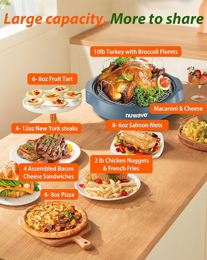Nuwave Oven Pro Plus Air Fryer, Infra-Red Countertop, 2025 Advanced Convection, No Defrosting or Preheating, Cook Fresh or Frozen, Durable Power Dome, 100 Presets & 50 Memory, PFAS Free, Cozy Blue